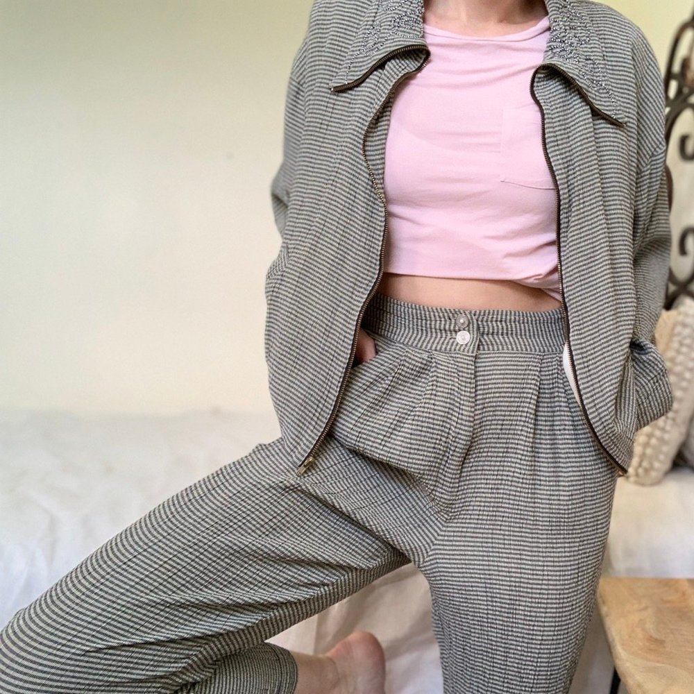 Vintage Sage Textured High Waist Pants